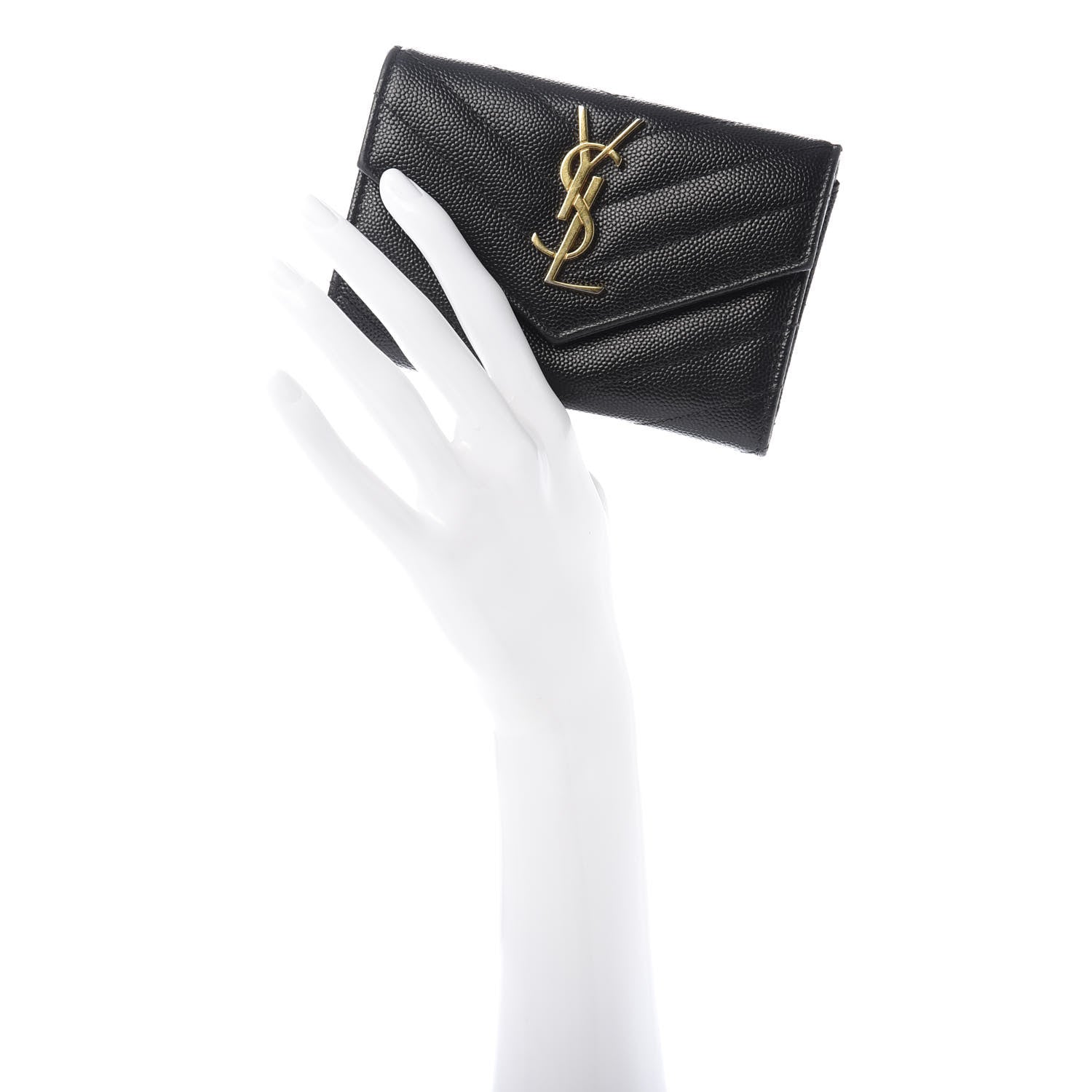 Saint Laurent Grain De Poudre Matelasse Chevron Small Monogram Envelope Wallet Black 2 of 7