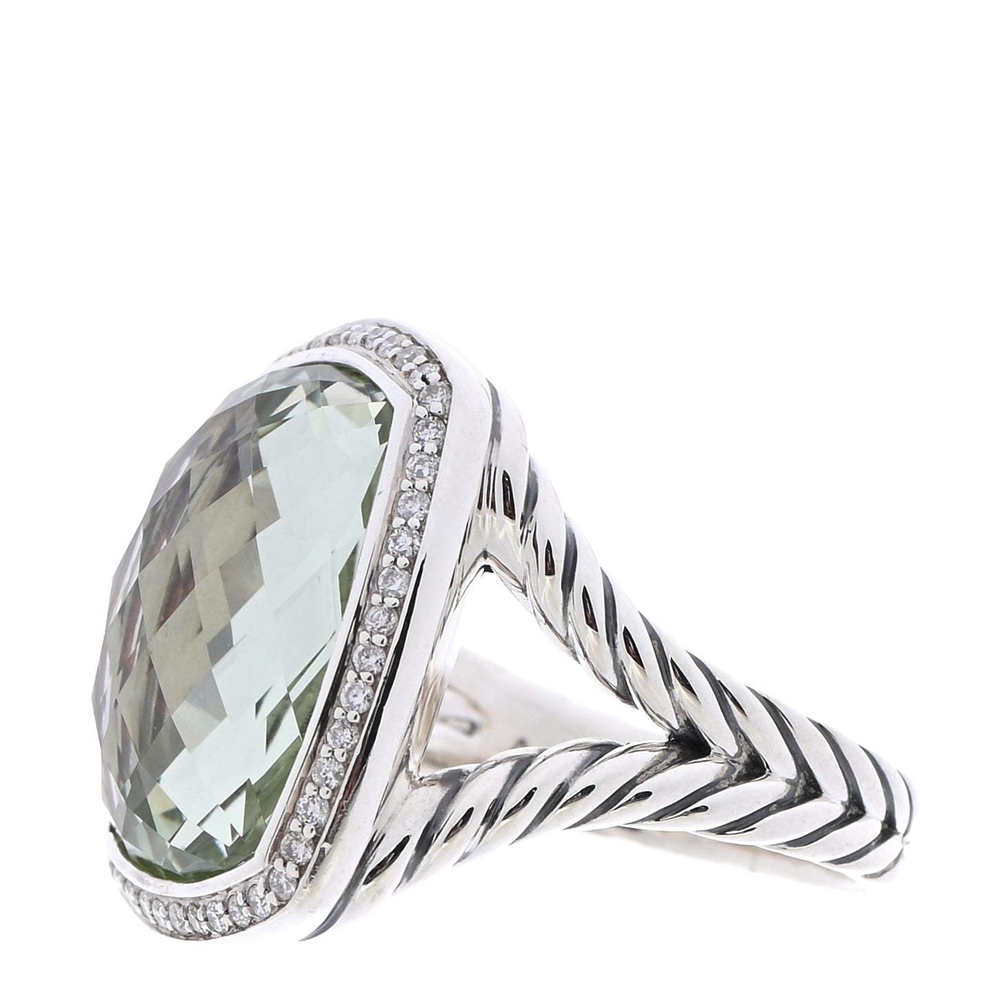 Sterling Silver Diamond Prasiolite 20mm Ring 61 9.75