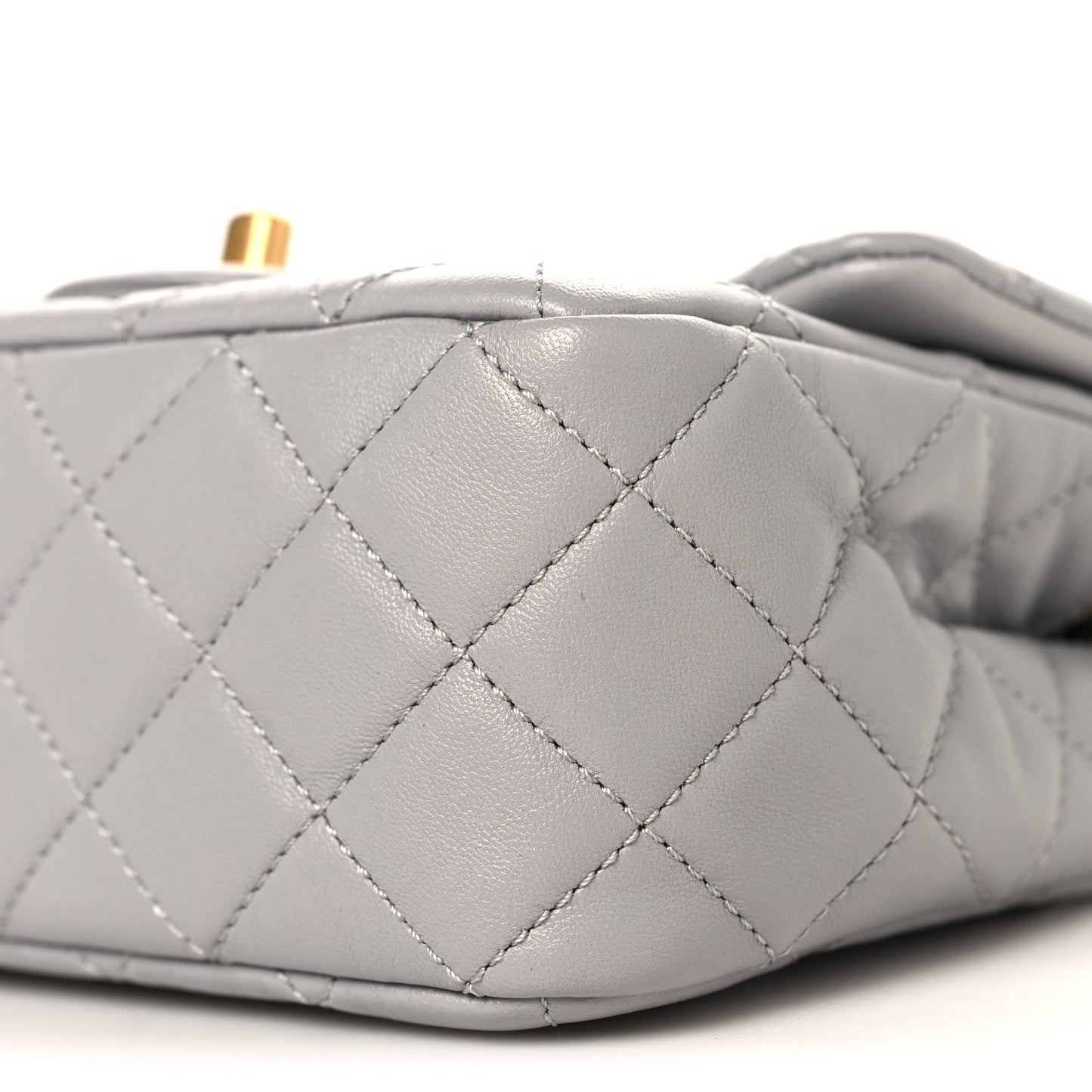 Lambskin Quilted Mini Pearl Crush Flap Light Grey