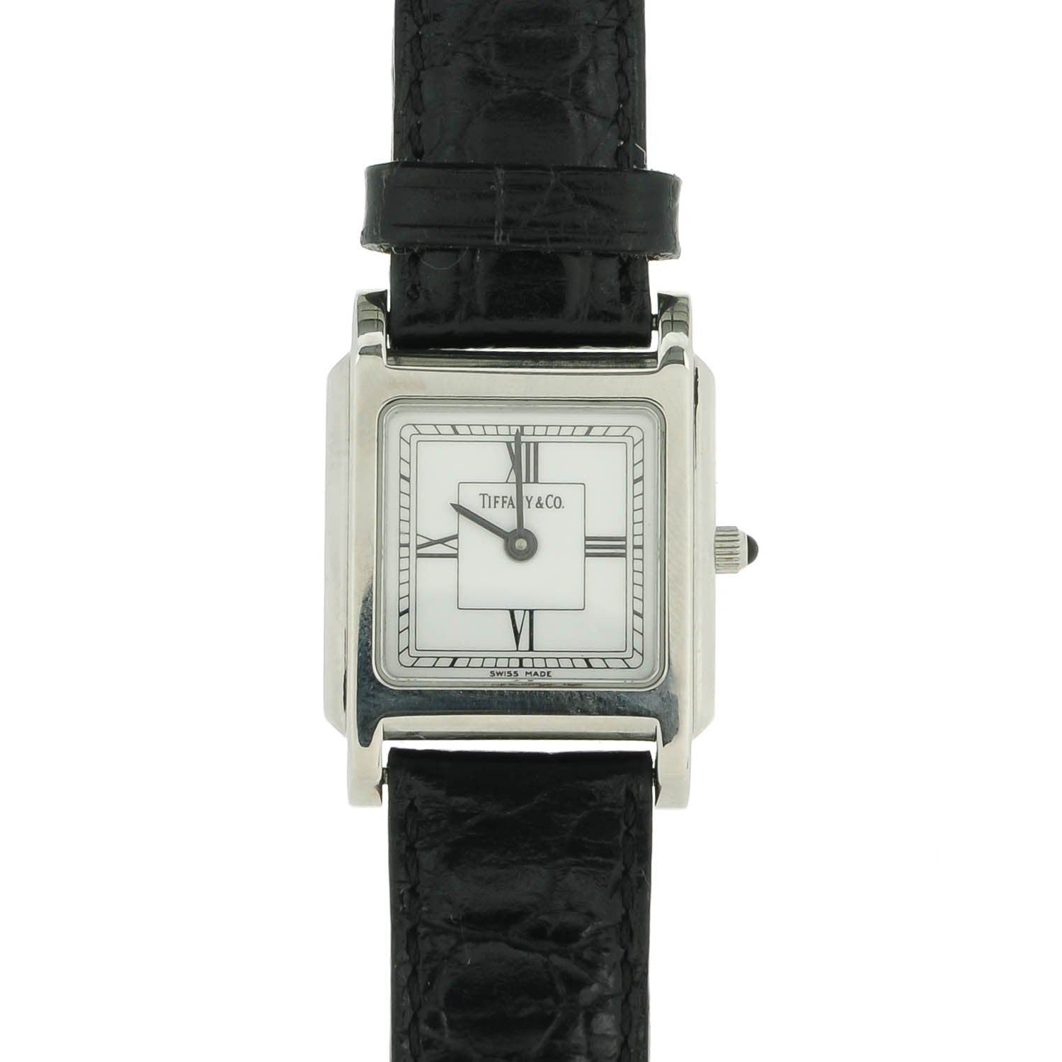 Tiffany Stainless Steel Alligator 24mm Atlas Square Quartz Watch 1 of 11