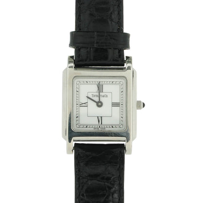 Tiffany Stainless Steel Alligator 24mm Atlas Square Quartz Watch 1 of 11