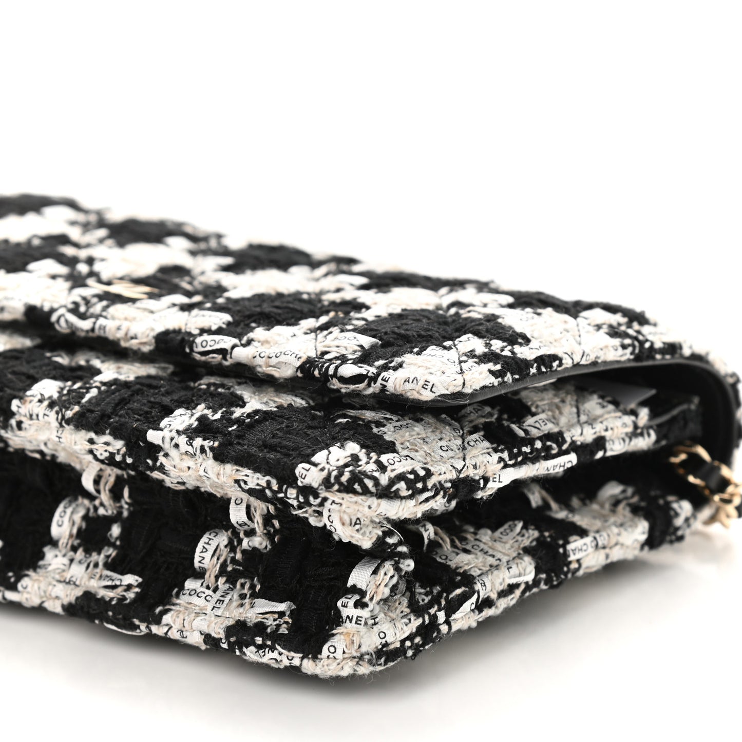 Tweed Quilted Wallet On Chain WOC Black Ecru White