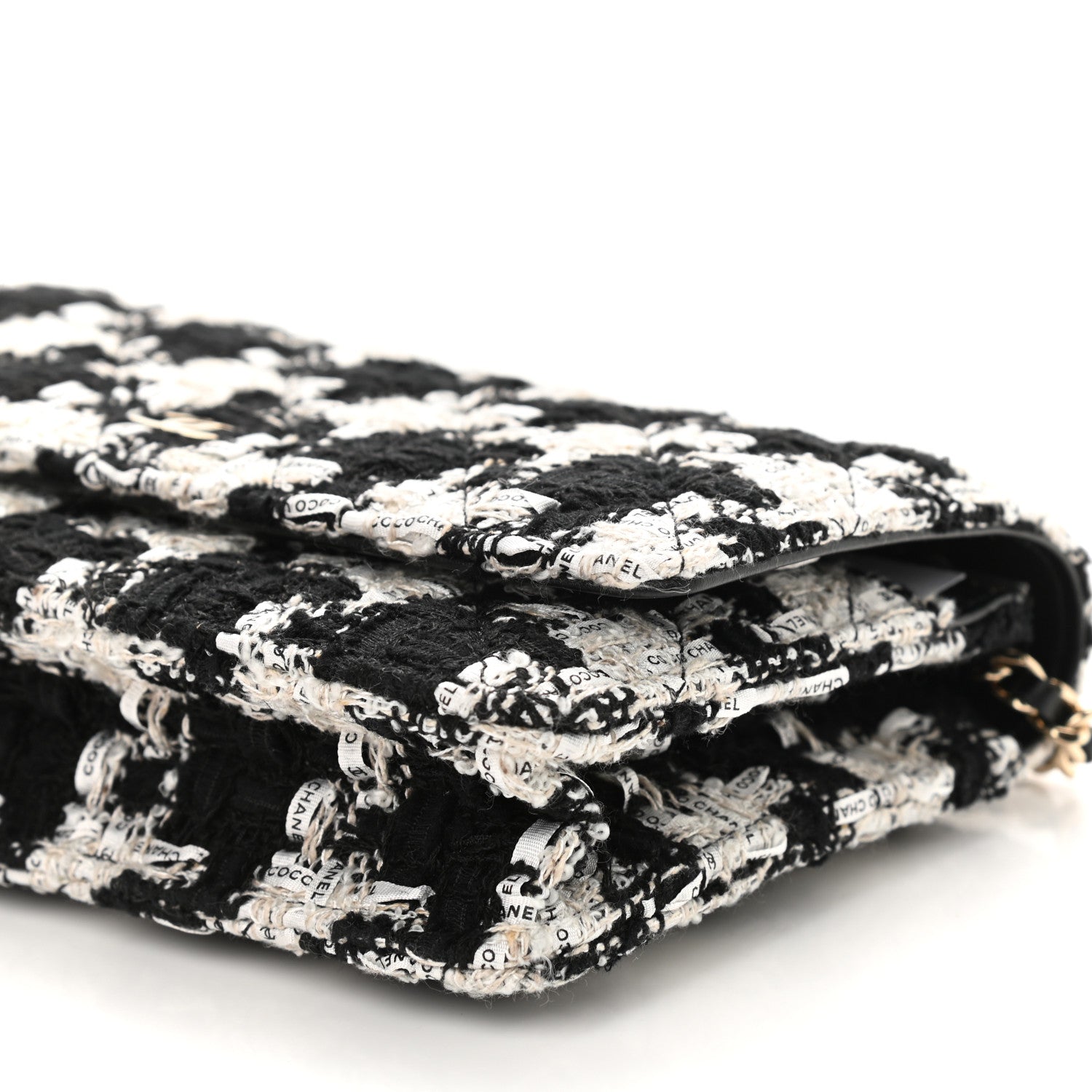 Chanel Tweed Quilted Wallet On Chain WOC Black Ecru White 11 of 12