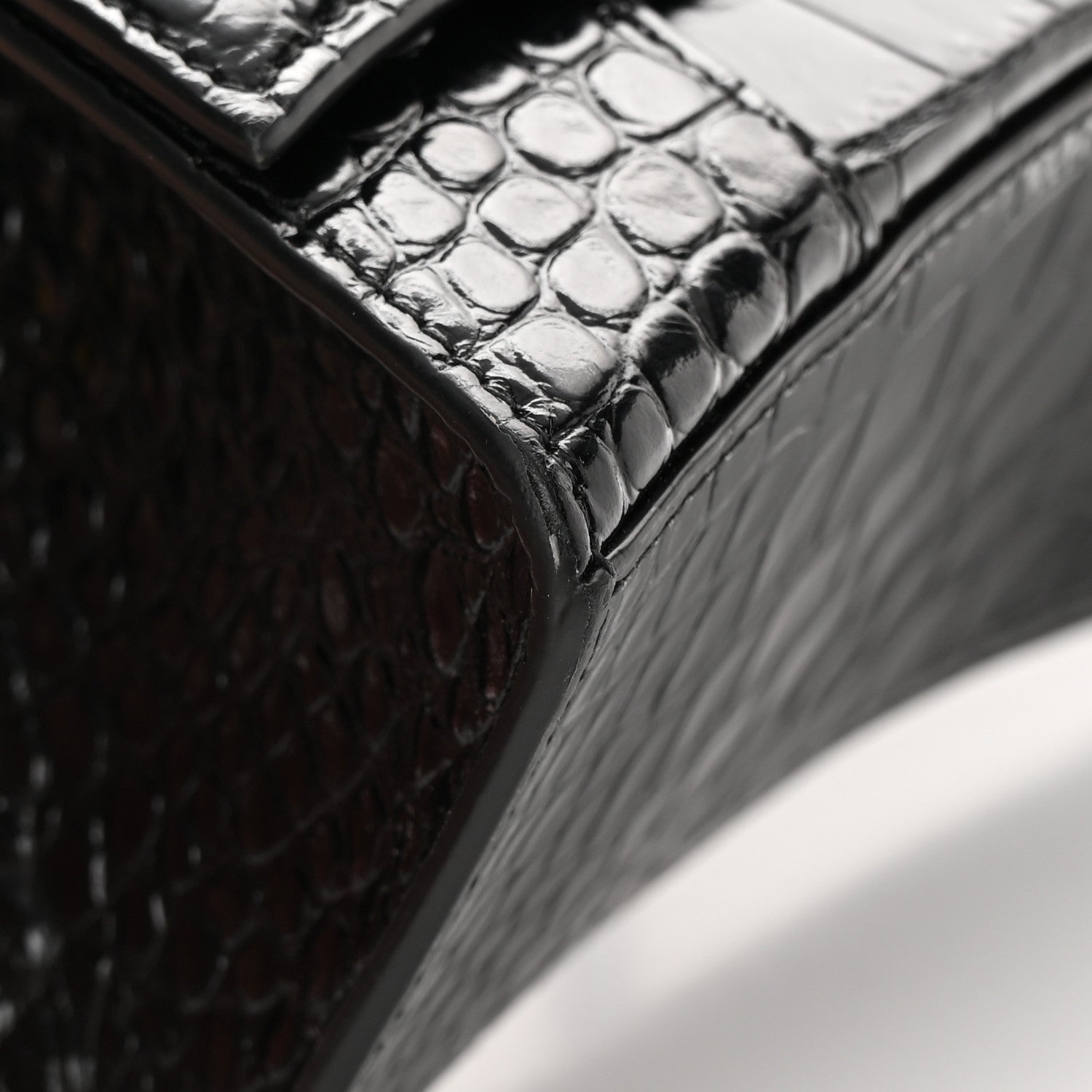 Balenciaga Shiny Calfskin Crocodile Embossed Small Hourglass Top Handle Bag Black 16 of 16