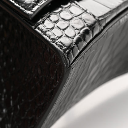 Balenciaga Shiny Calfskin Crocodile Embossed Small Hourglass Top Handle Bag Black 16 of 16