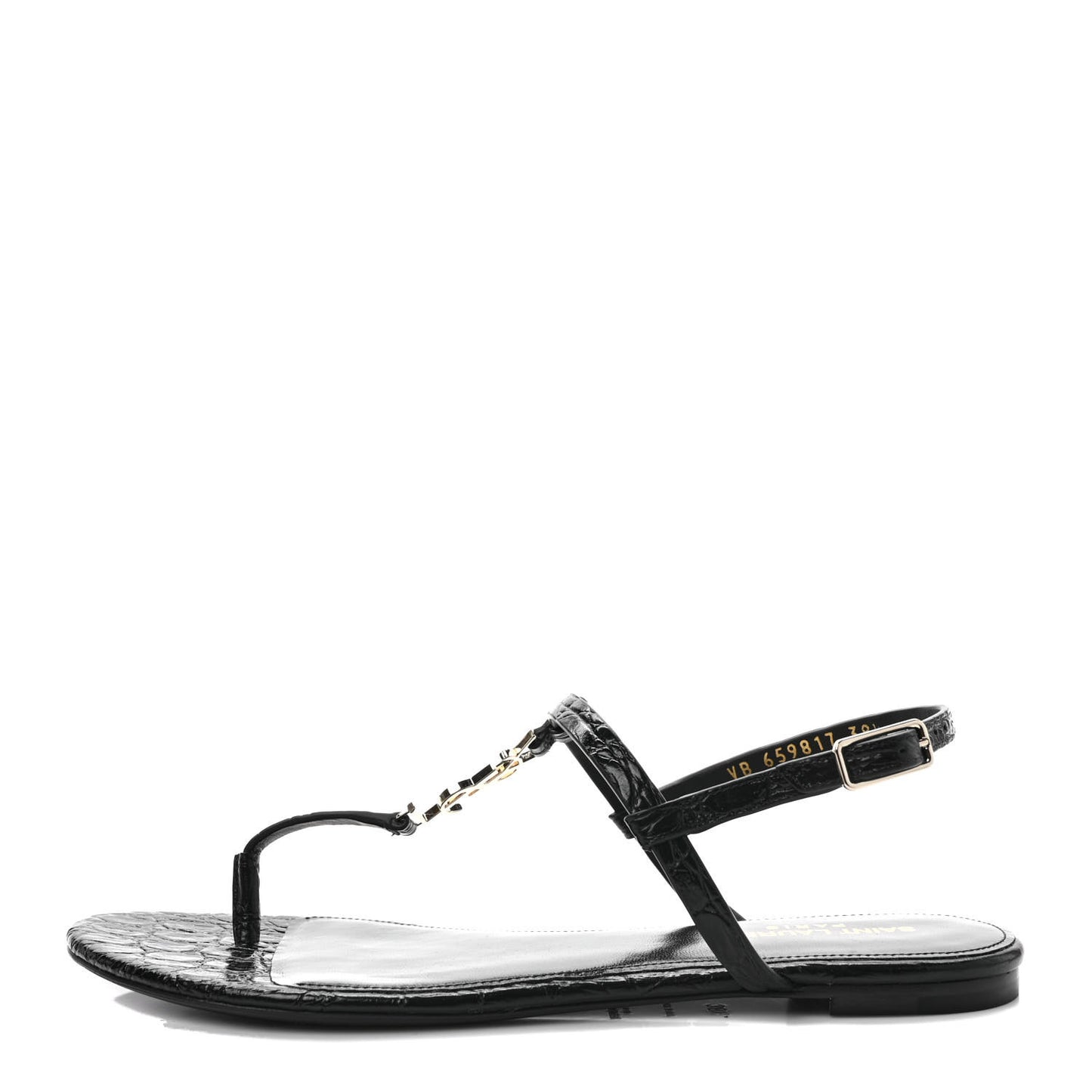 Calfskin Crocodile Embossed Cassandra Monogram Sandals 38.5 Black