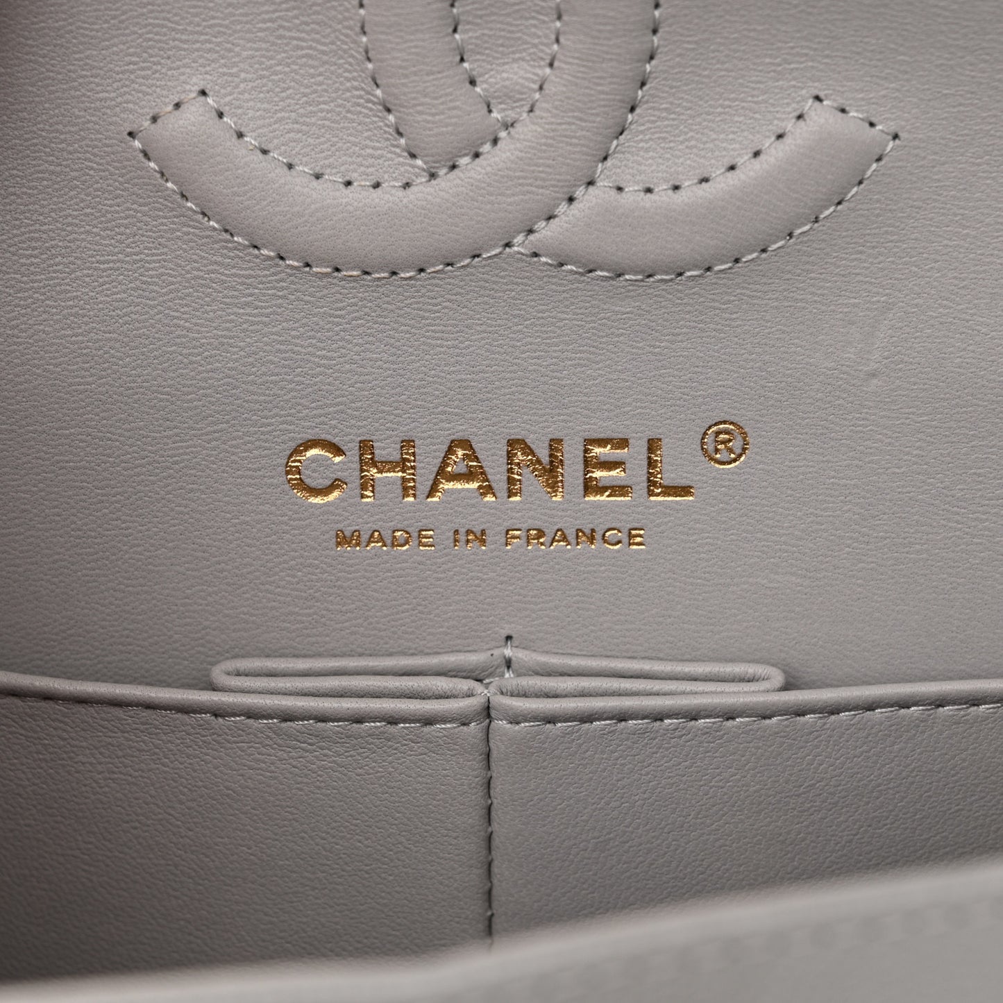 Caviar Quilted Small Double Flap Grey