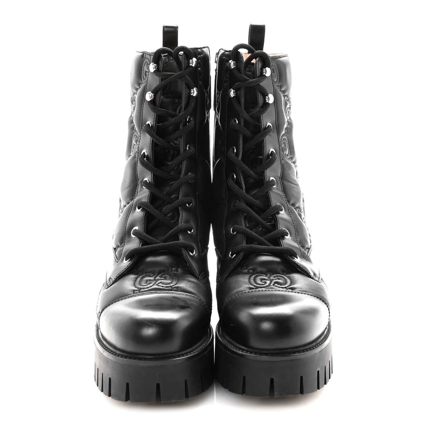 Cordovan Lux Nappa GG Matelasse Lace Up 60mm Combat Boots 40.5 Black