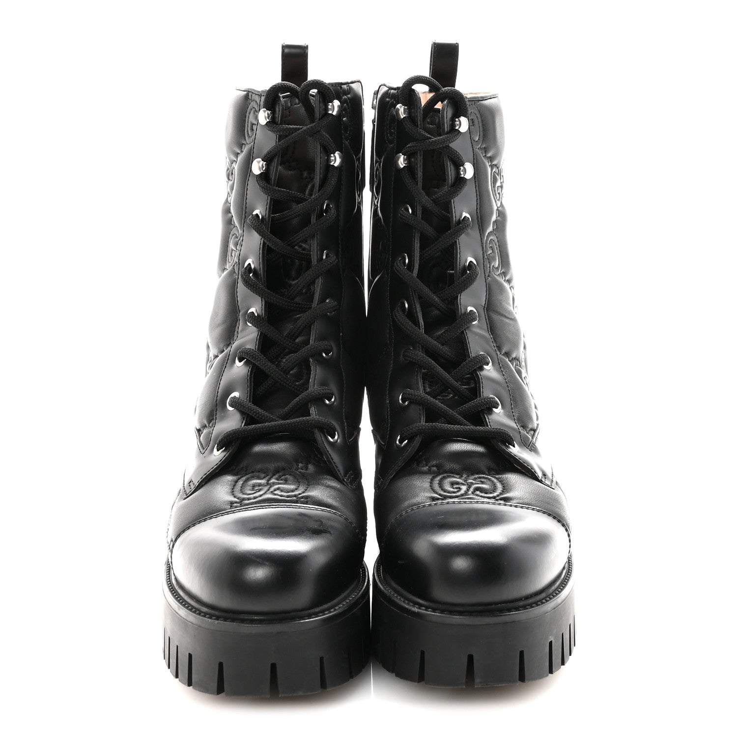 Gucci Cordovan Lux Nappa GG Matelasse Lace Up 60mm Combat Boots 40.5 Black 3 of 9