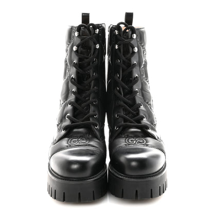 Gucci Cordovan Lux Nappa GG Matelasse Lace Up 60mm Combat Boots 40.5 Black 3 of 9