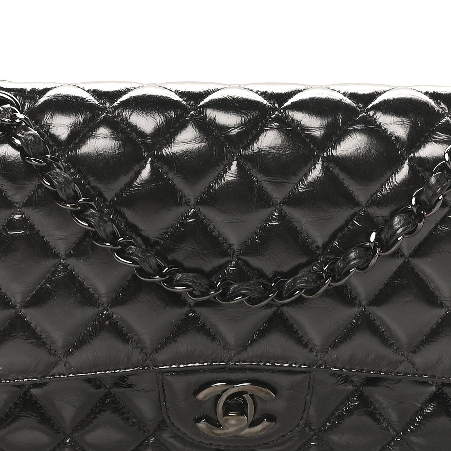 Chanel Shiny Crumpled Calfskin Quilted Medium Double Flap So Black 8 of 11