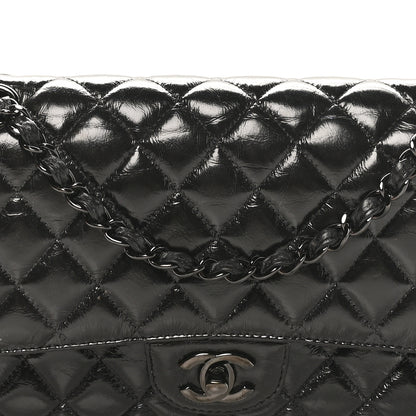 Chanel Shiny Crumpled Calfskin Quilted Medium Double Flap So Black 8 of 11