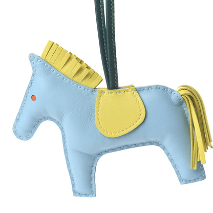 Hermes Milo Lambskin Grigri Rodeo Horse Bag Charm PM Bleu Celeste Lime Malachite 3 of 3