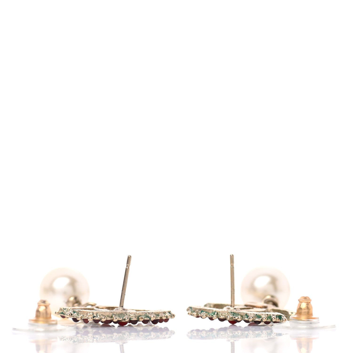 Chanel Gripoix Pearl Drop Earrings Gold Red 4 of 6
