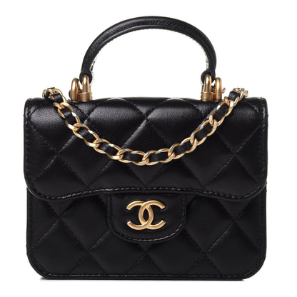 Chanel Lambskin Quilted Top Handle Flap Coin Purse With Chain Black 1 of 12