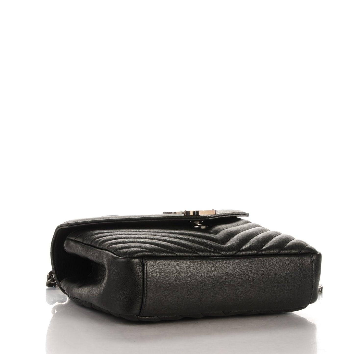 Sheepskin Matelasse Chevron Patchwork Monogram Medium College Bag Black