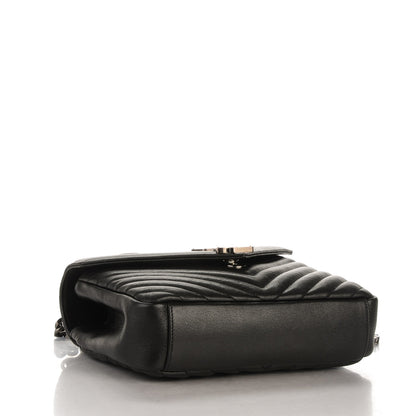Saint Laurent Sheepskin Matelasse Chevron Patchwork Monogram Medium College Bag Black 4 of 7