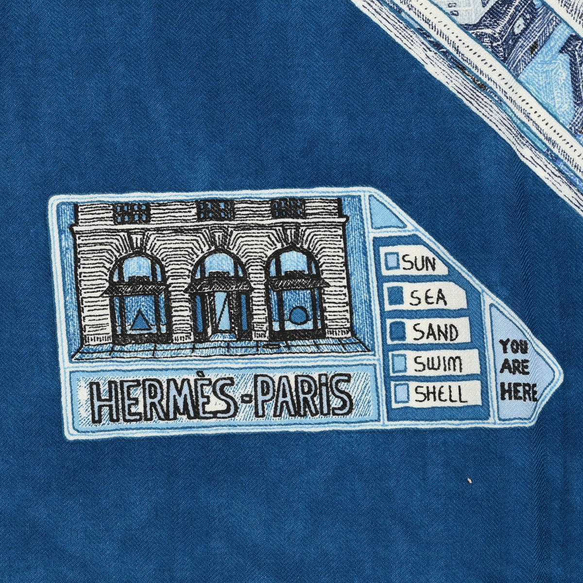 Hermes Cashmere Silk Ferry Tales Scarf 100 White Marine Ciel 2 of 3