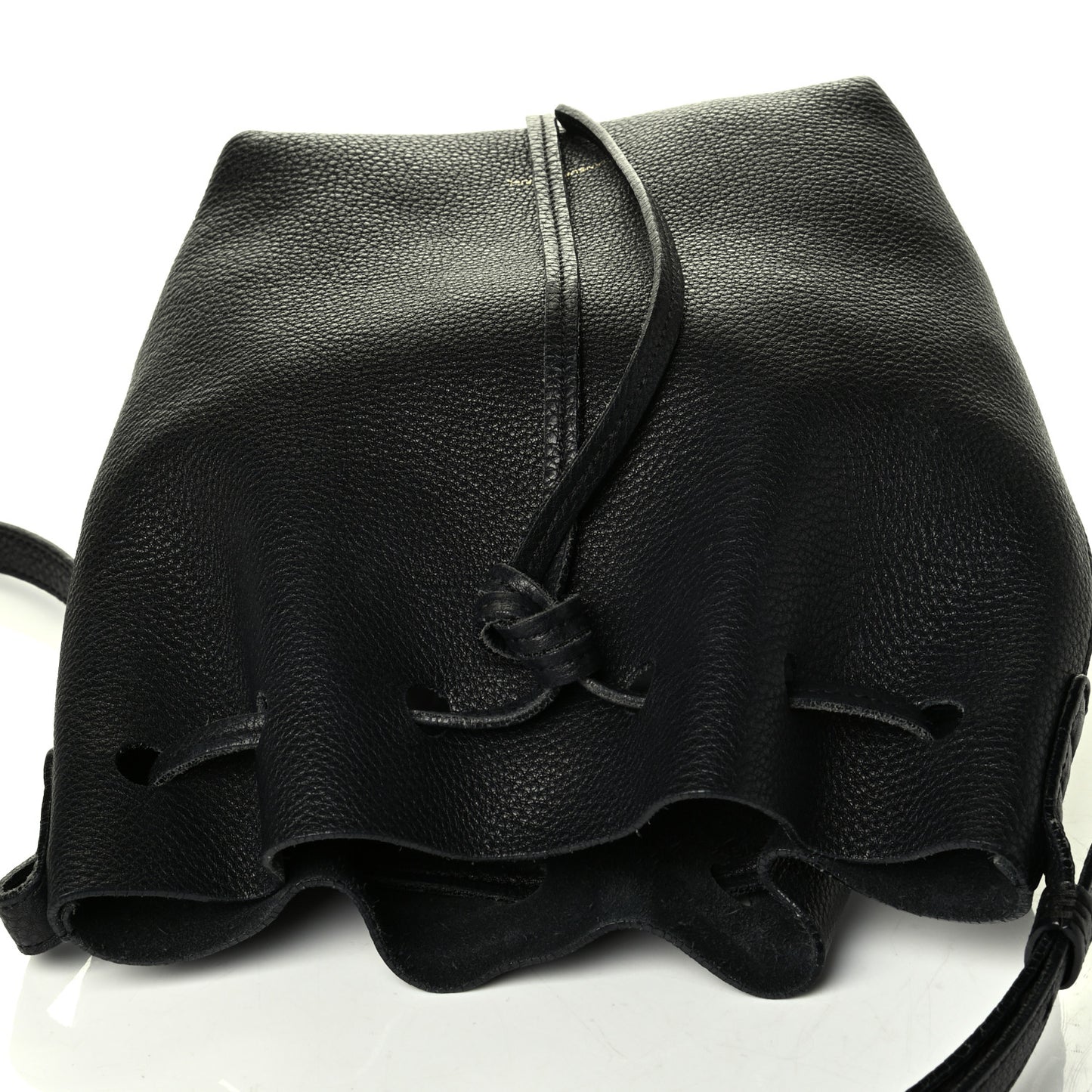 Tumbled Calfskin Mini Bucket Bag Black
