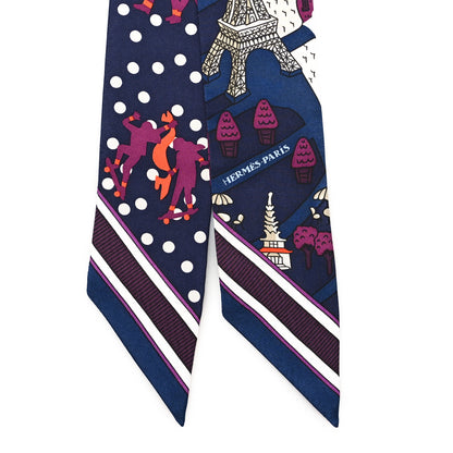 Hermes Silk Les Nouveaux Amoureux de Paris Twilly Marine Violet White 2 of 3