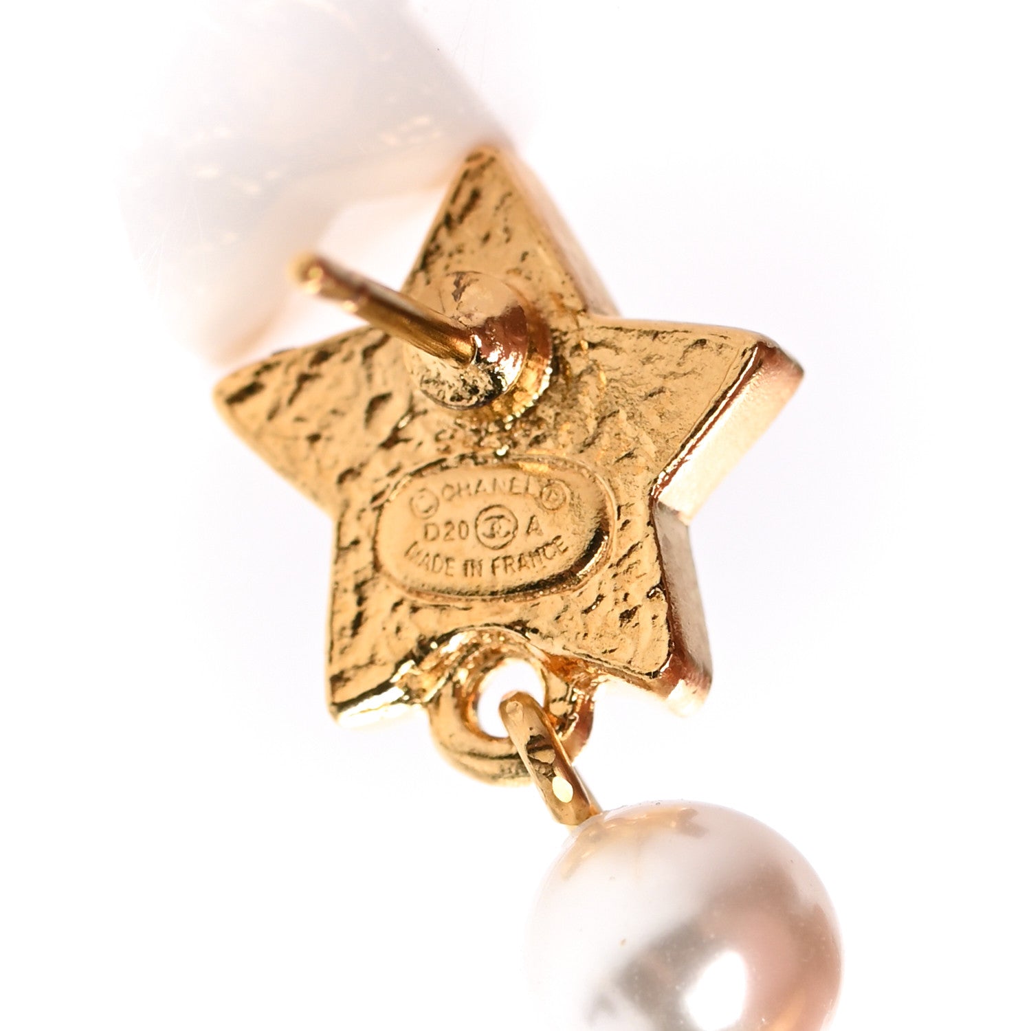 Chanel Crystal Pearl CC Star Drop Earrings Gold 4 of 5