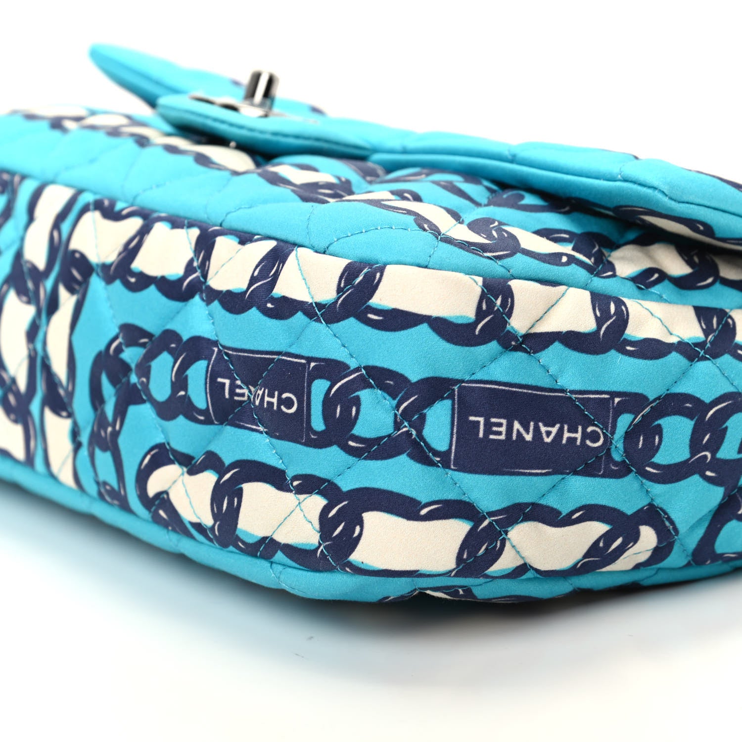 Chanel Silk Chain Printed Medium Single Flap Blue 7 of 9