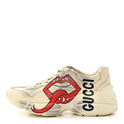 Gucci Calfskin Mouth Print Womens Rhyton Sneakers 35 Ivory 1 of 14