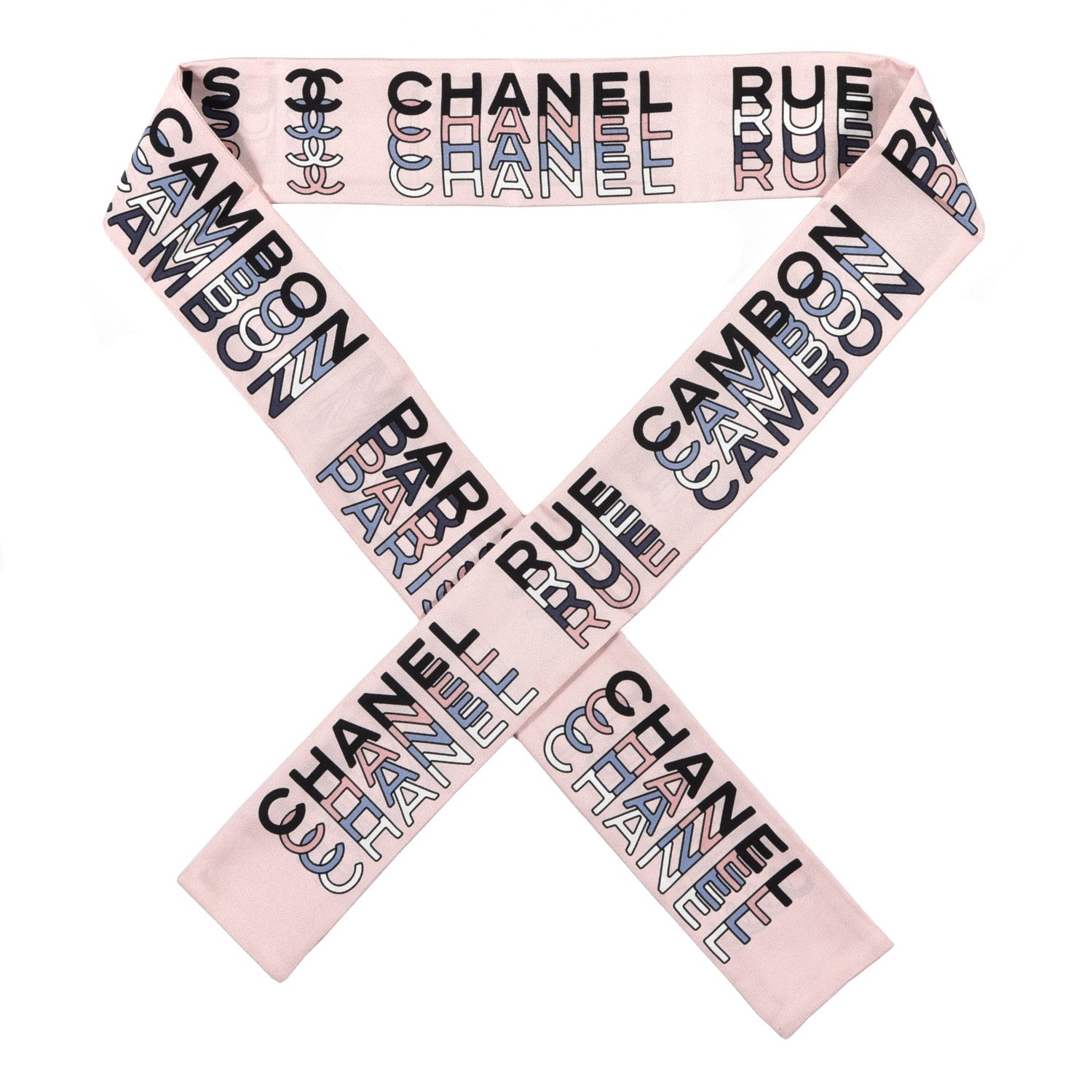 Chanel Silk Logo Slim Bandeau Scarf Pink Multicolor 1 of 3