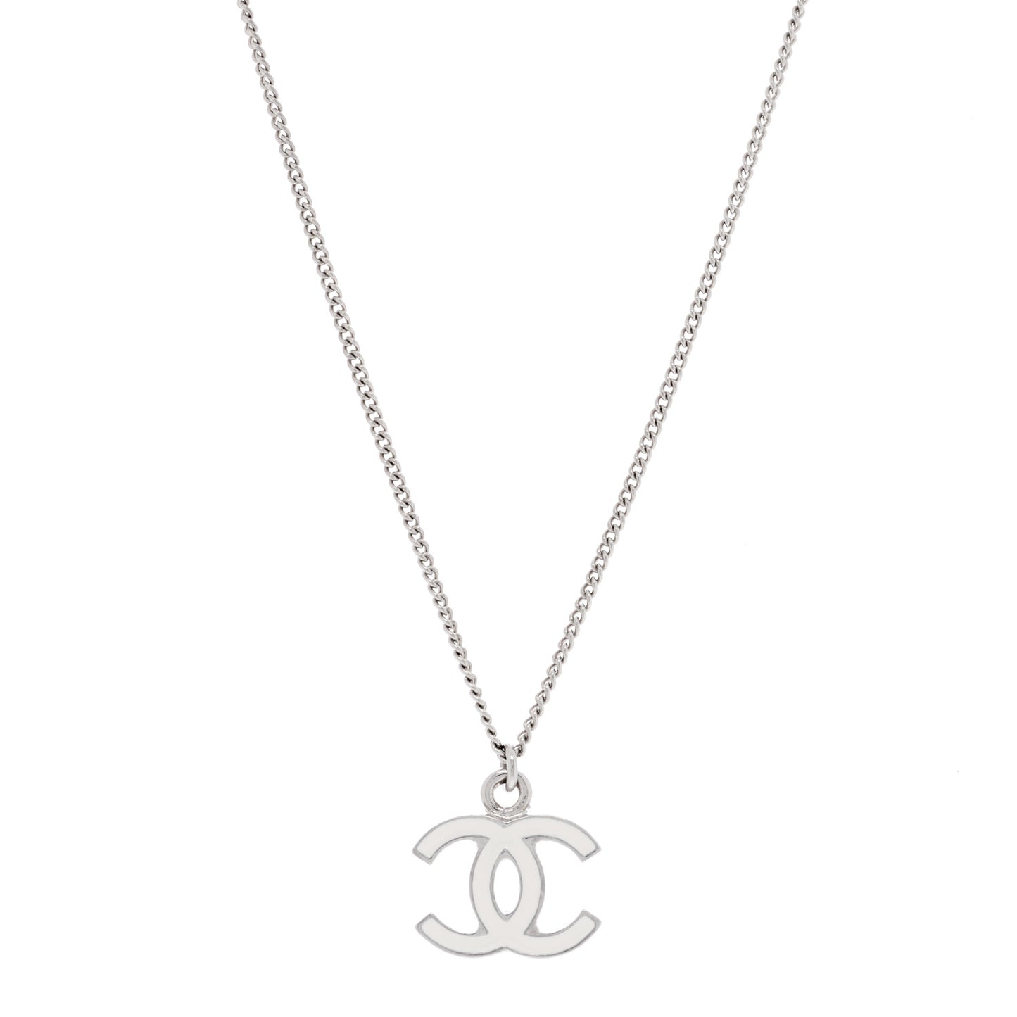 Enamel CC Necklace Silver White
