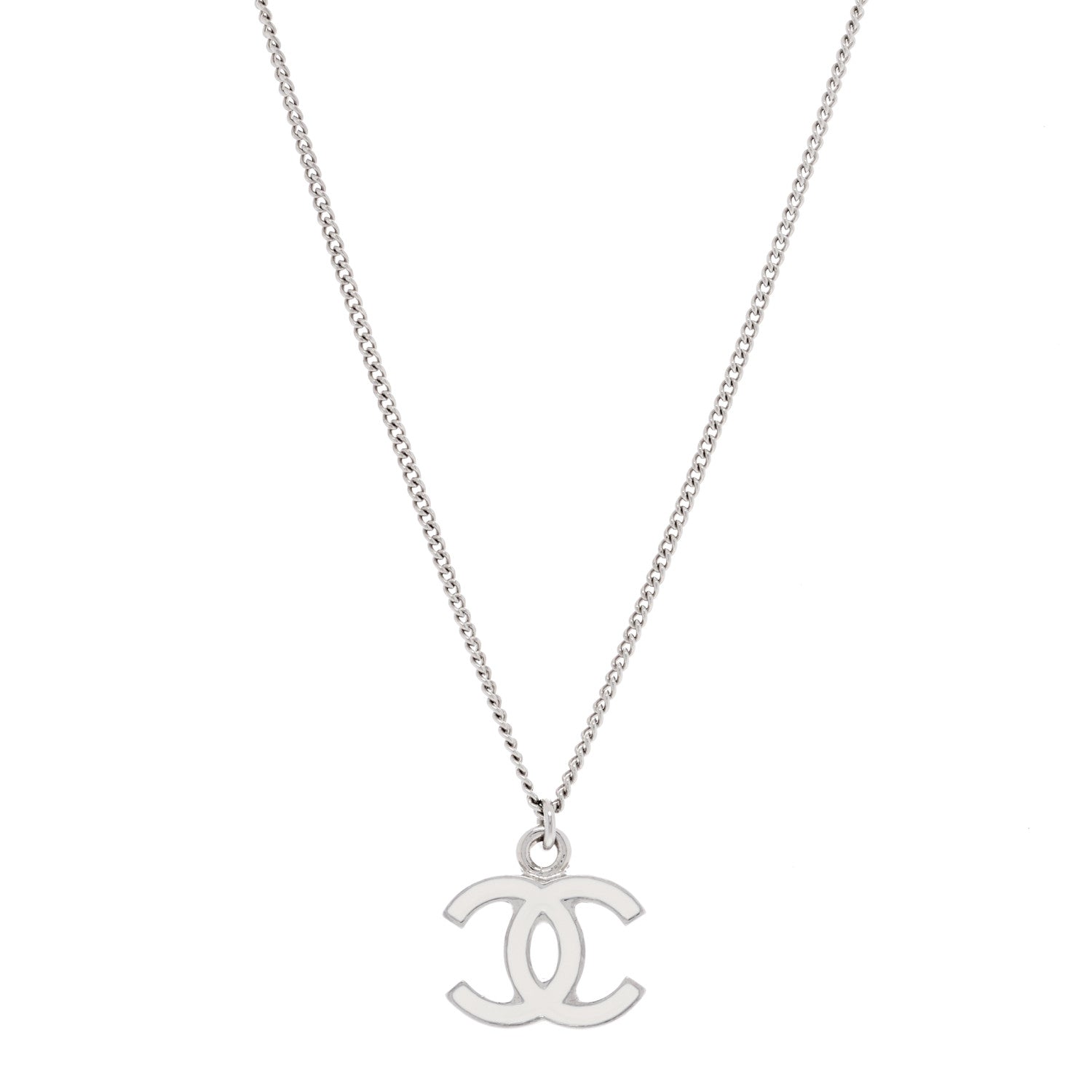 Chanel Enamel CC Necklace Silver White 1 of 3