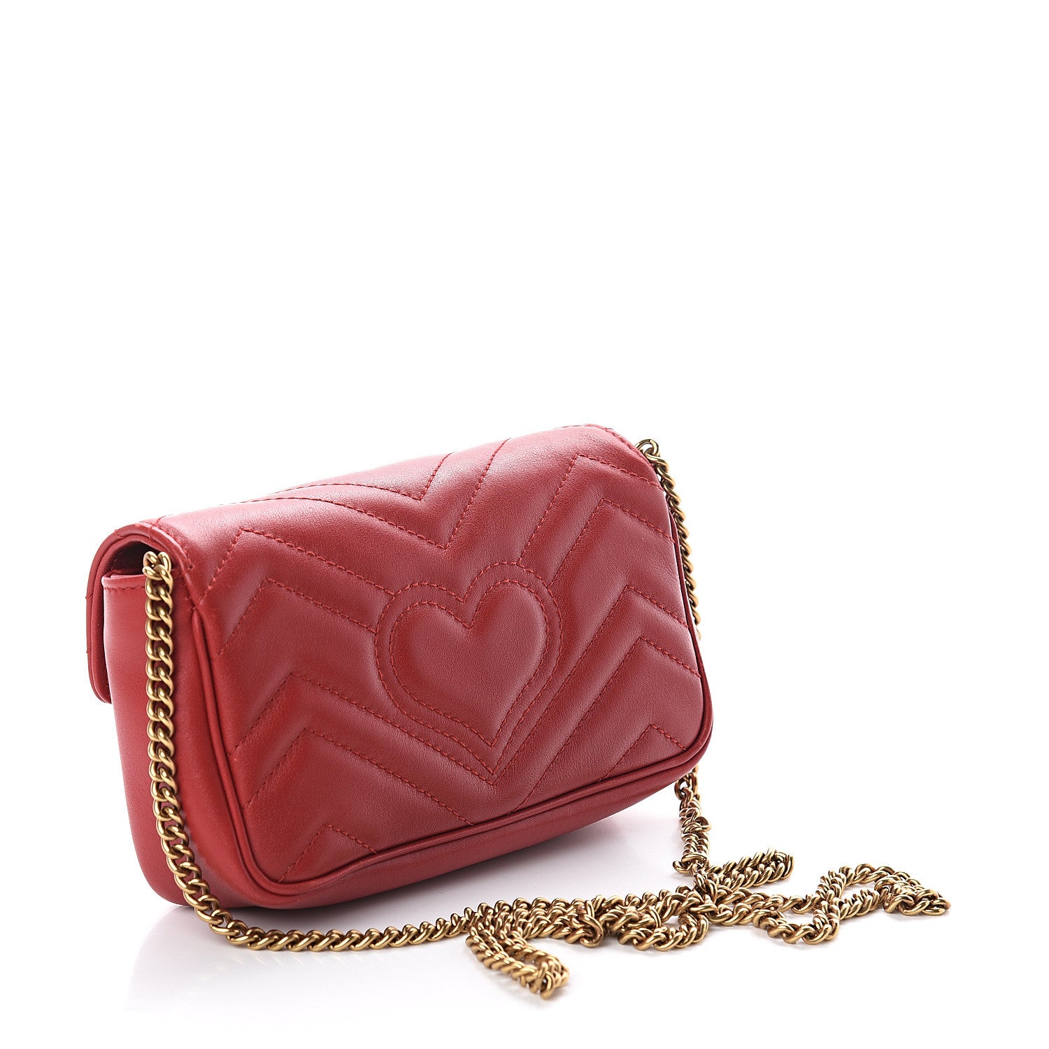 Gucci Calfskin Matelasse Super Mini GG Marmont Shoulder Bag Hibiscus Red 2 of 8