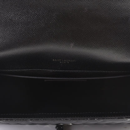 Saint Laurent Grain De Poudre Textured Mixed Matelasse Triquilt Medium Monogram Satchel Black 5 of 9