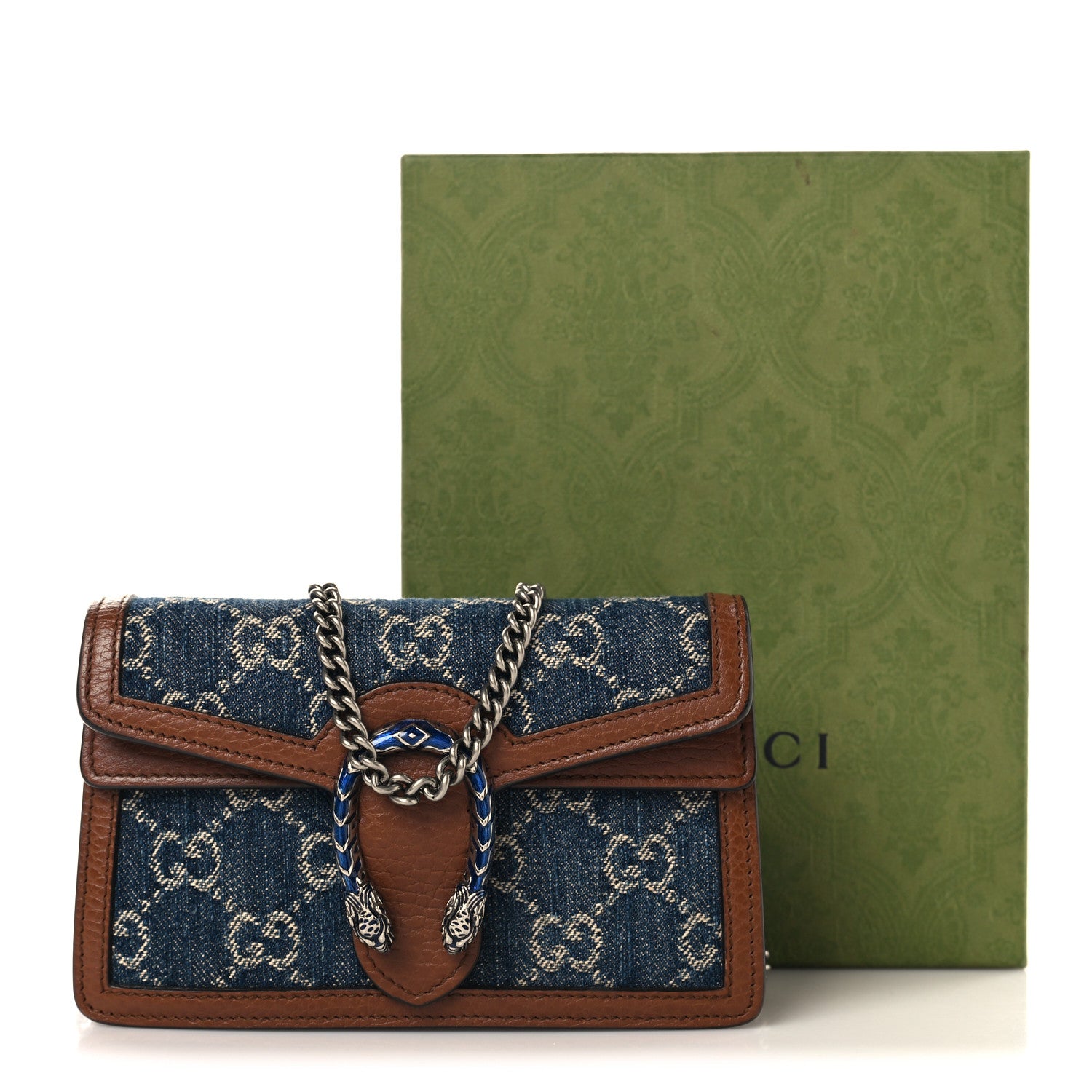Gucci New Denim GG Monogram Dollar Calfskin Enamel Super Mini Dionysus Shoulder Bag Blue Tea Cuir Epilog Electric Blue 9 of 9