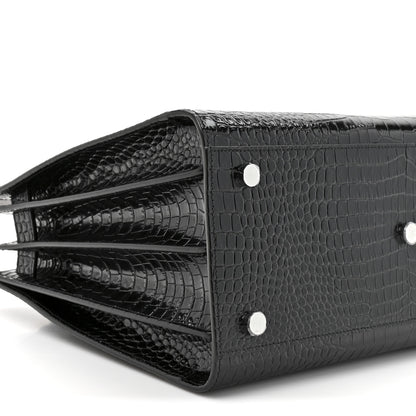 Saint Laurent Calfskin Crocodile Embossed Small Sac de Jour Black 10 of 10