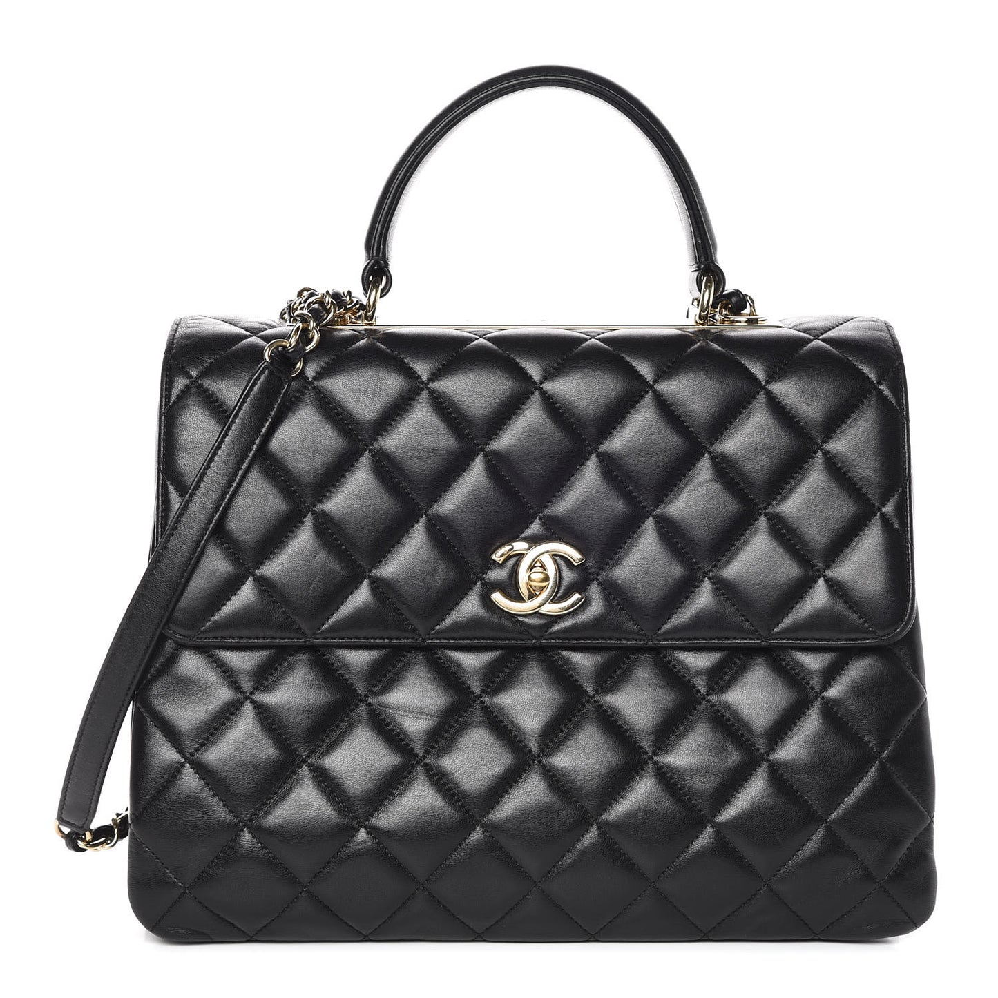 Lambskin Quilted Large Trendy CC Dual Handle Flap Bag Black