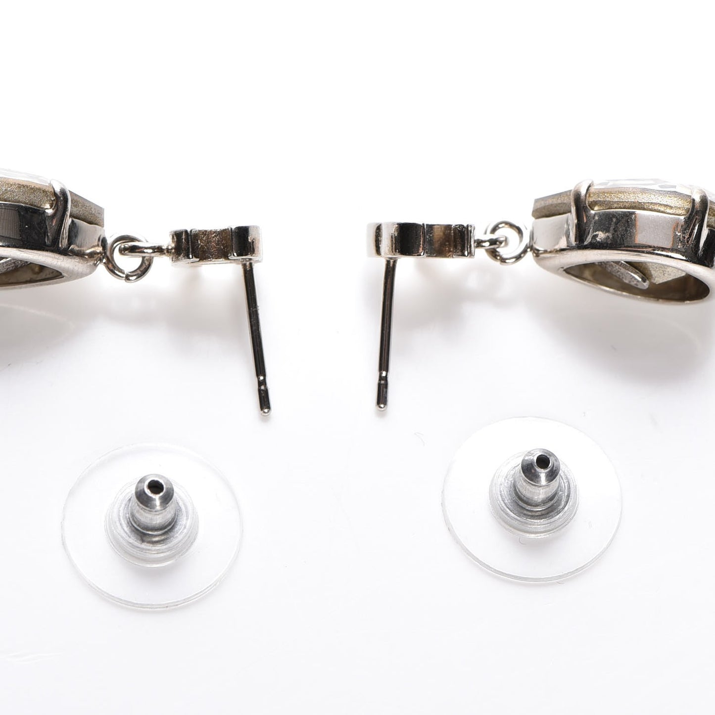 Crystal CC Drop Earrings Silver