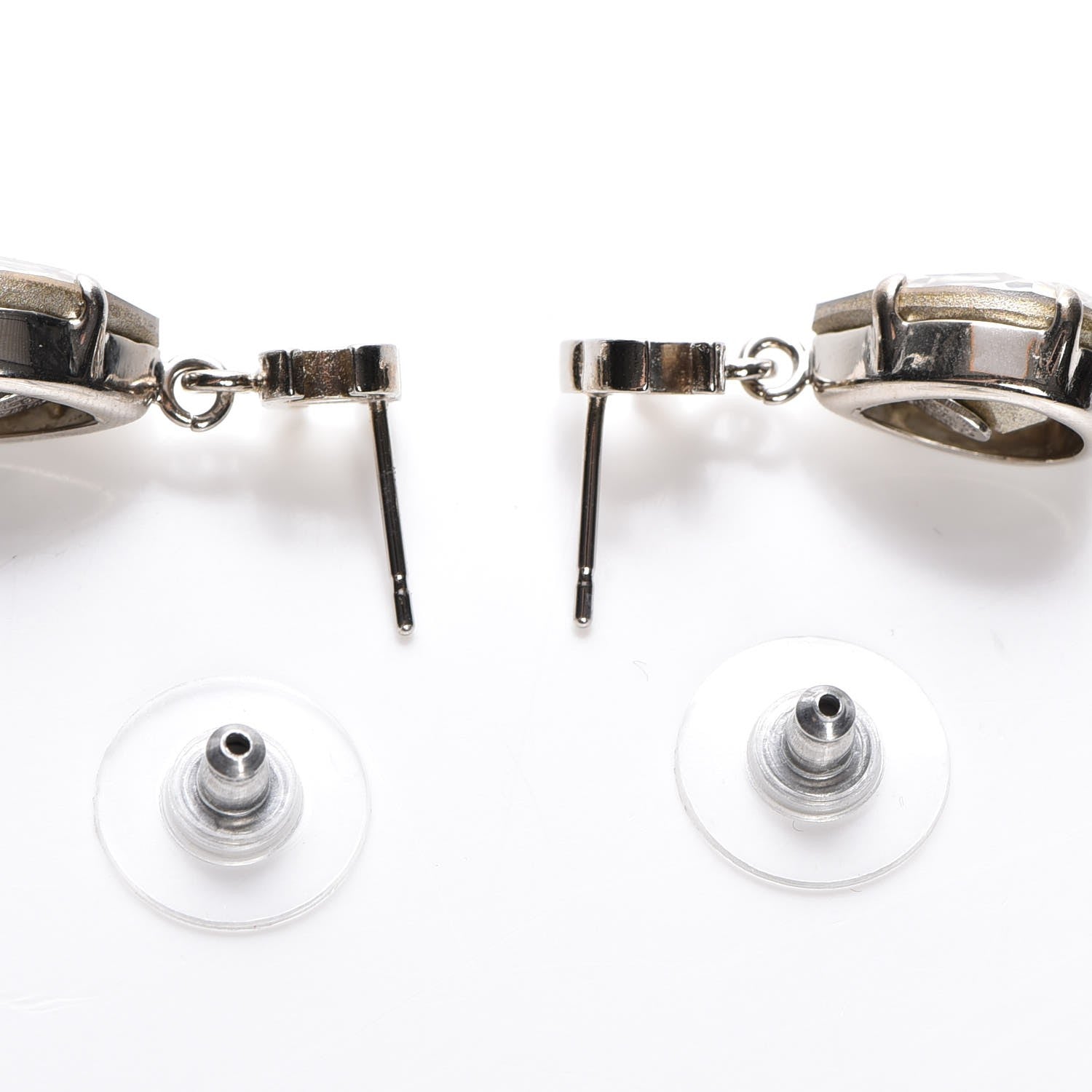 Chanel Crystal CC Drop Earrings Silver 3 of 5