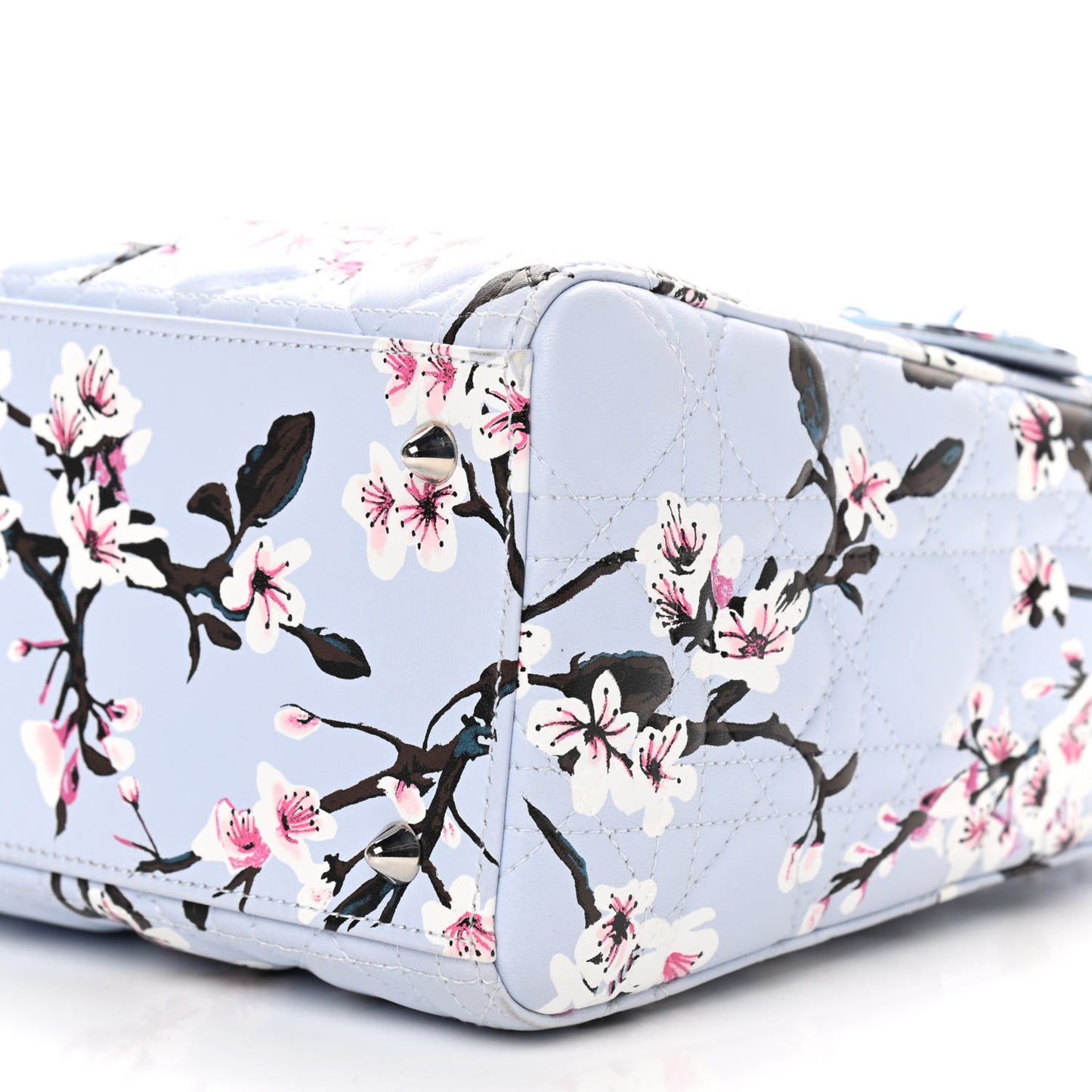 Lambskin Cannage Floral Printed Medium Lady Dior Light Blue