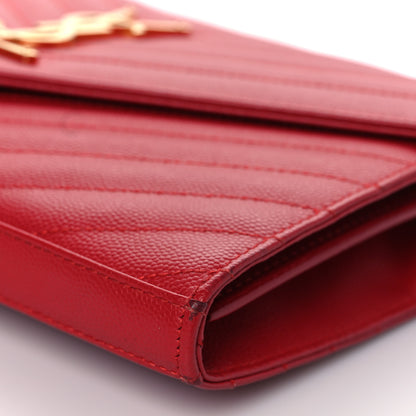 Saint Laurent Grain De Poudre Matelasse Chevron Monogram Chain Wallet Rouge Eros 9 of 11