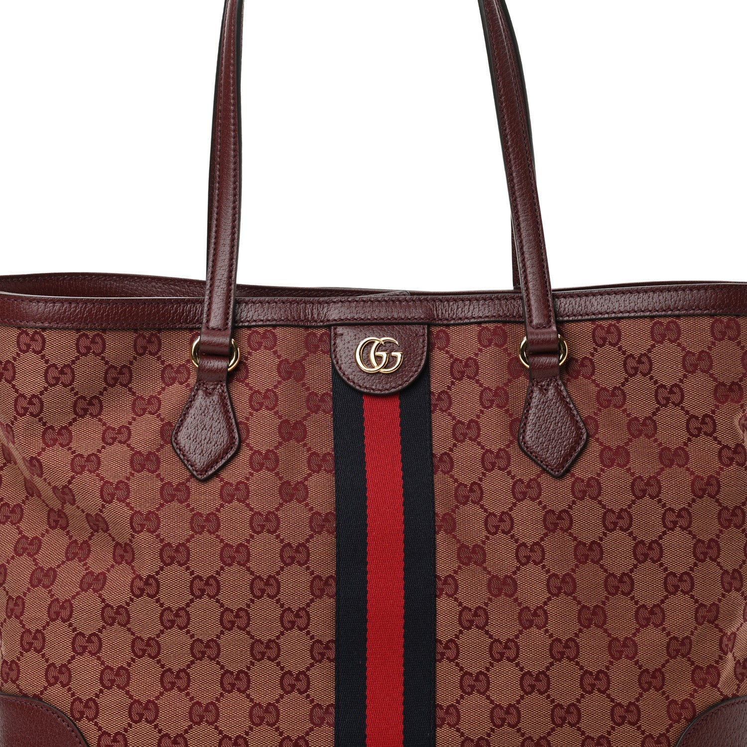 Gucci Monogram Textured Dollar Calfskin Web Medium Ophidia Shopping Tote Sahara Rubino Chardonnay 15 of 21
