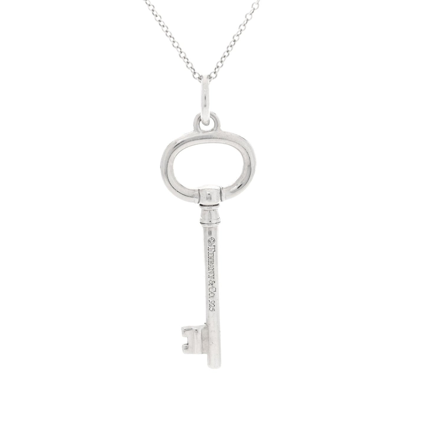 Sterling Silver Small Oval Key Pendant Bead Necklace