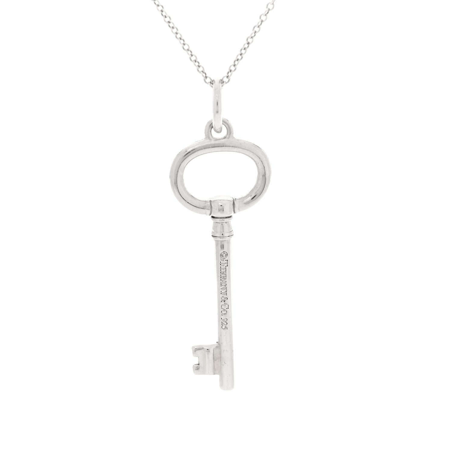 Tiffany Sterling Silver Small Oval Key Pendant Bead Necklace 4 of 6