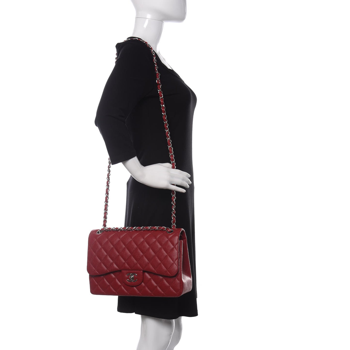 Caviar Quilted Jumbo Double Flap Red