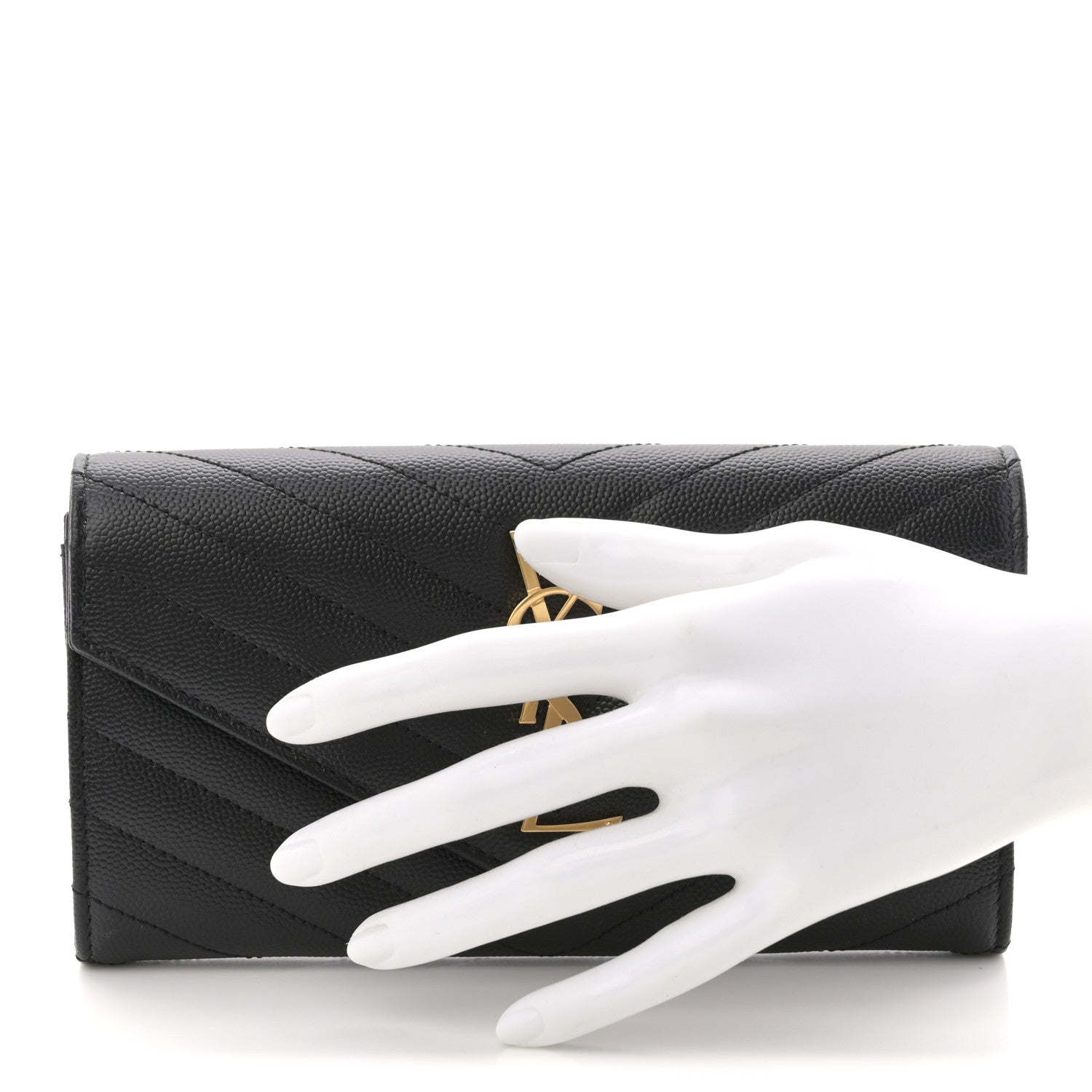 Saint Laurent Grain De Poudre Matelasse Chevron Monogram Flap Wallet Black 2 of 7