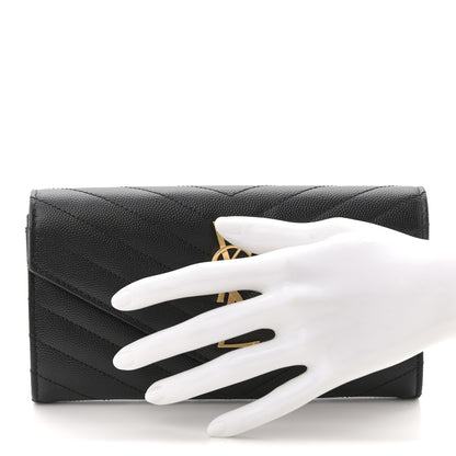 Saint Laurent Grain De Poudre Matelasse Chevron Monogram Flap Wallet Black 2 of 7