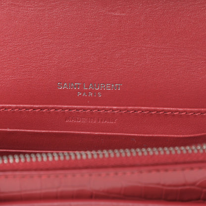 Saint Laurent Calfskin Crocodile Embossed Monogram Sunset Chain Wallet Rouge Eros 6 of 12