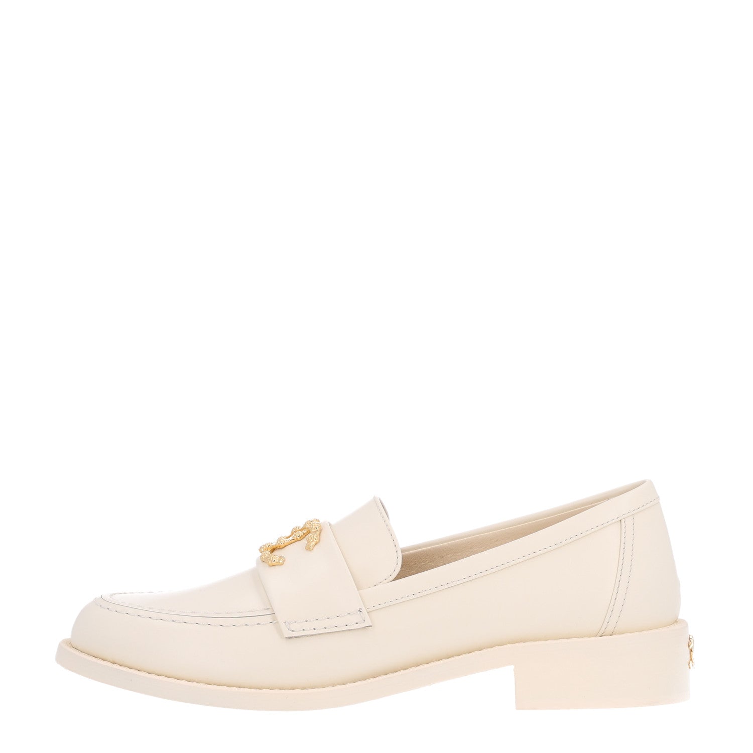 Chanel Calfskin Camellia CC Loafers 39.5 Ivory 1 of 11