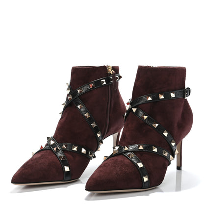 Valentino Garavani Suede Craquele Nappa Rockstud High Heel Ankle Boots 38.5 Rubin 5 of 8