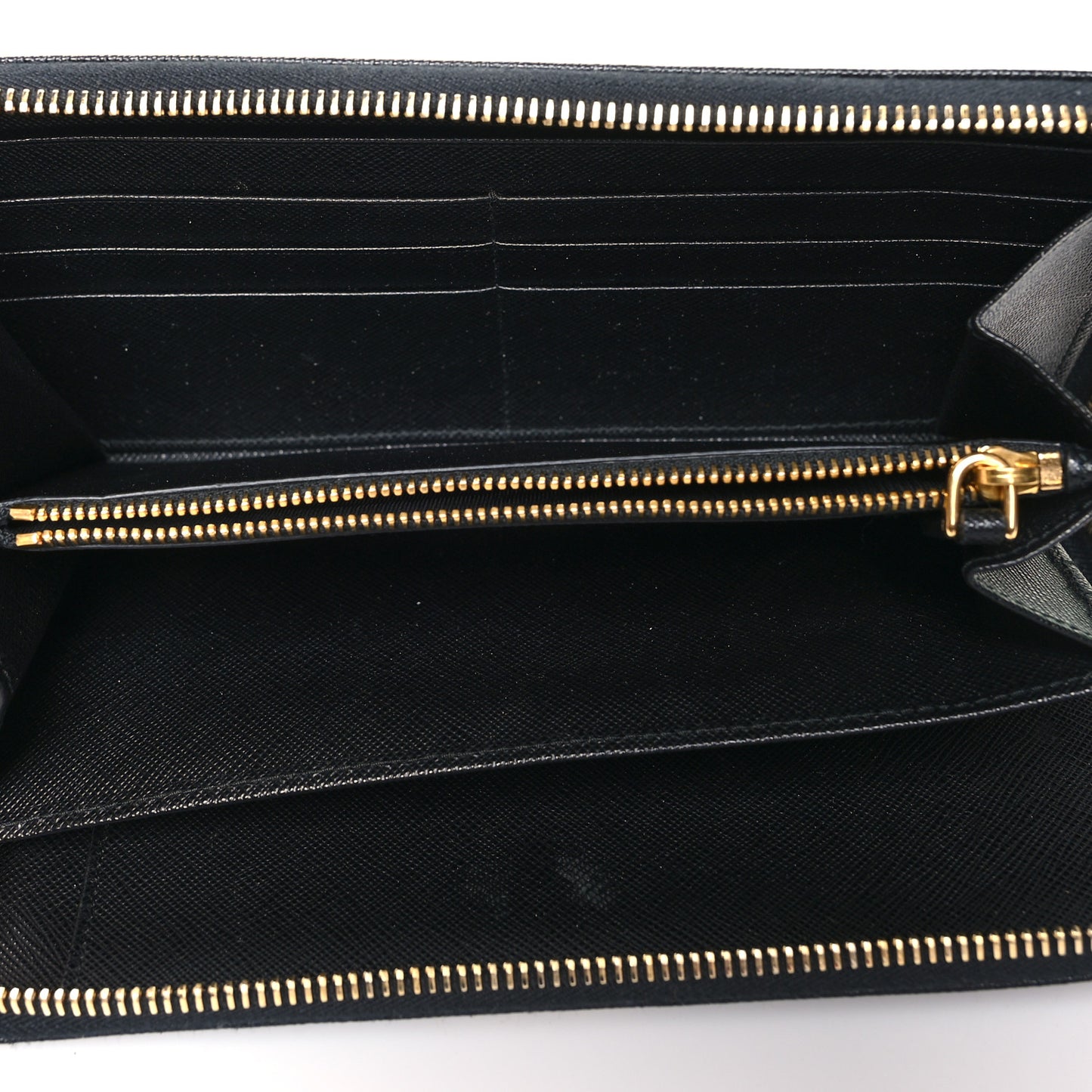 Saffiano Metal Large Zip Around Travel Wallet Black