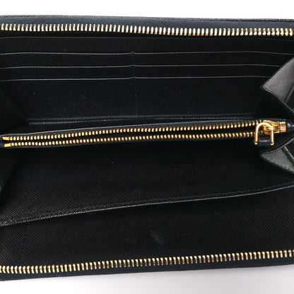Prada Saffiano Metal Large Zip Around Travel Wallet Black 5 of 15